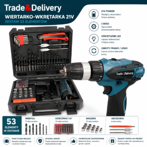 Wkrętarko-wkrętarka akumulatorowa Trade&Delivery z zestawem akcesoriów w walizce