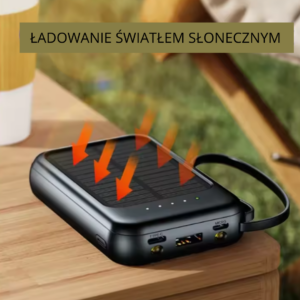 Powerbank solarny z wbudowanymi kablami Trade&Delivery Powerbank solarny z wbudowanymi kablami Trade&Delivery